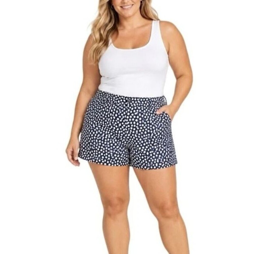 Spanx Sunshine 6” Shorts Size 1X Navy Blue White Painted Dot UPF 50+ NEW 50214R